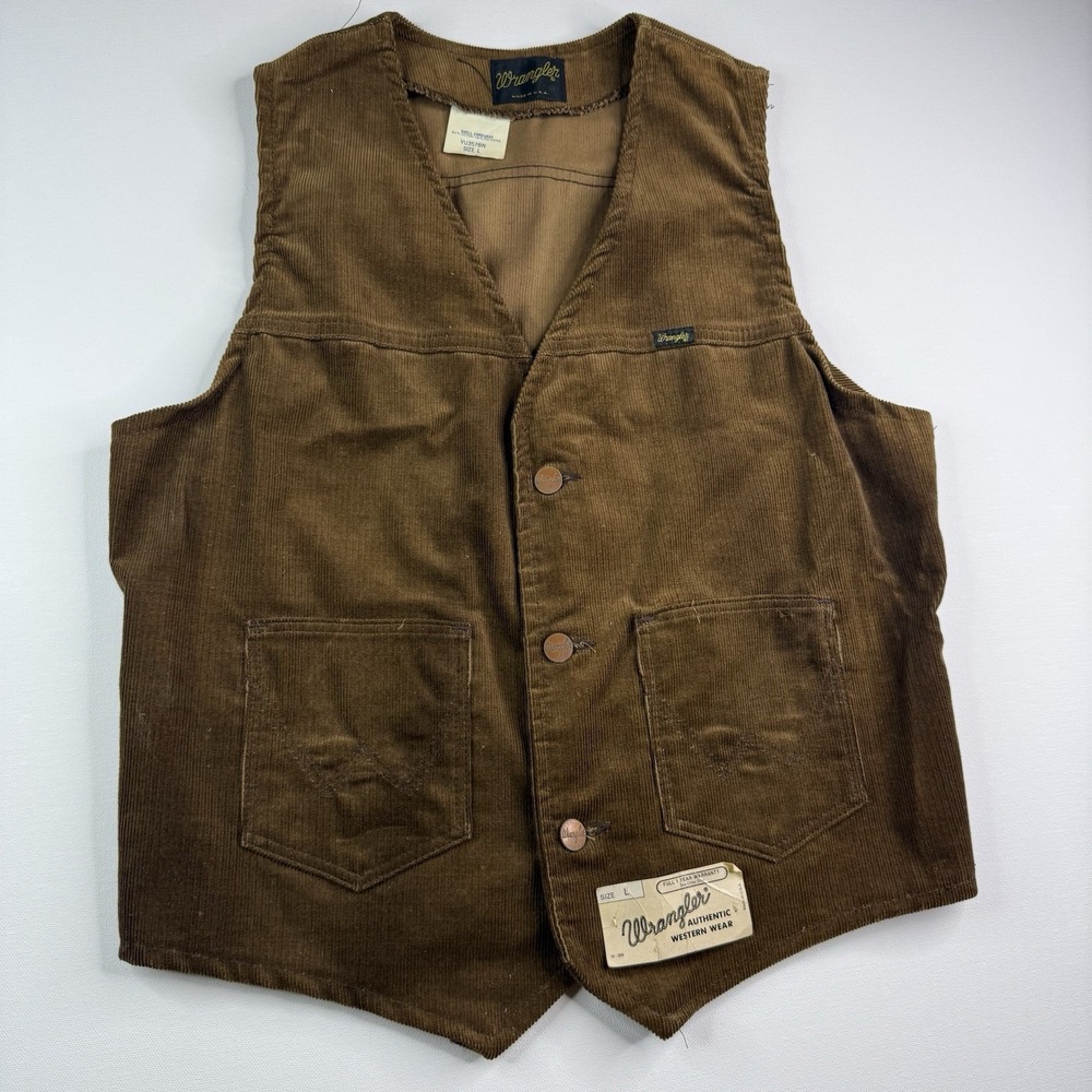 Vintage Wrangler Brown Corduroy Vest Size Large NWT Late 70's-mid 80's Rare